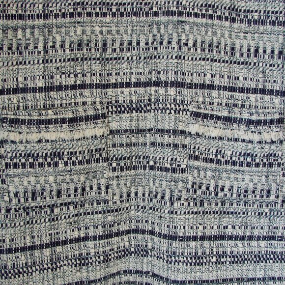 Trina Turk Tweed Midi Dress Navy White Shift V-neck Fringe Business Office 8 - Picture 9 of 16
